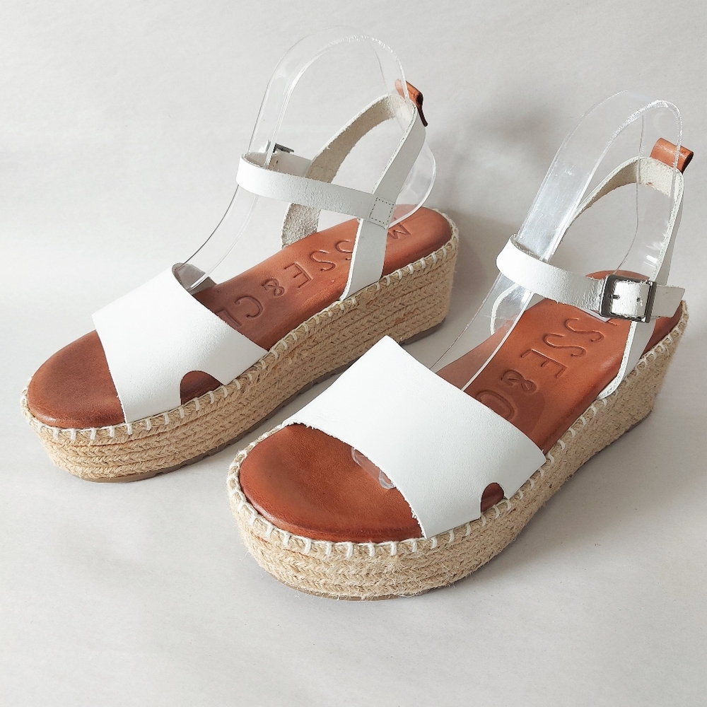 Musse & Cloud Women Boho Chic Espadrille Platform Sandals Size 10 White Buckle